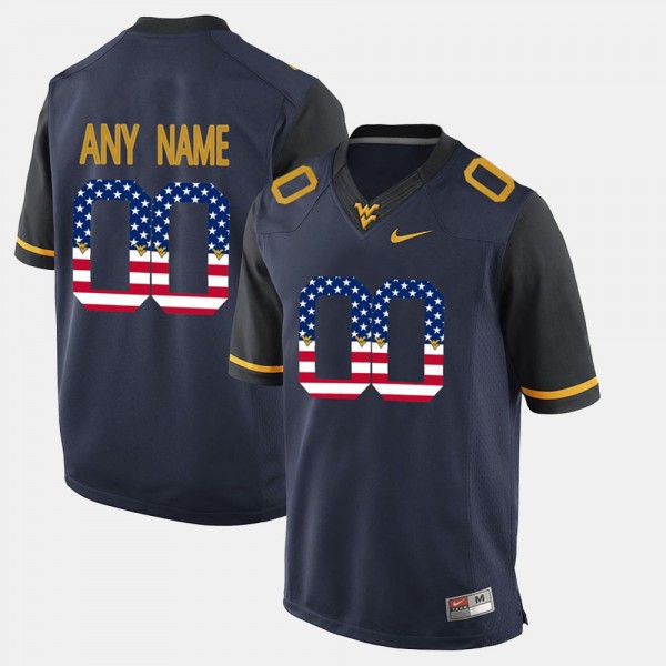 NCAA Men's Custom West Virginia Mountaineers Blue #00 Nike Stitched Football College US Flag Fashion Authentic Jersey AA23N43HI